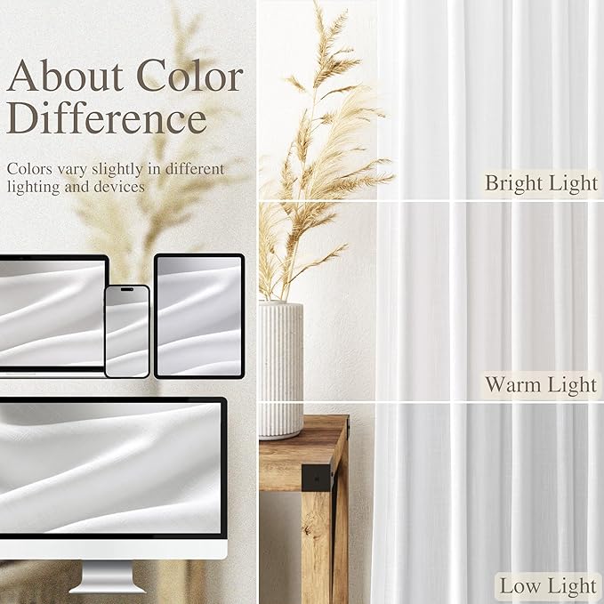Nanspring White Kitchen Curtains 36 Inch Length 2 Panels Set Linen Blend Back - Image 5