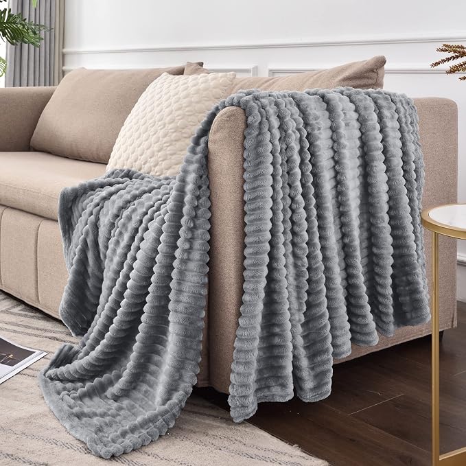 BEDELITE Fleece Throw Blanket for Couch – 3D Ribbed Jacquard Soft and Warm - Image 9