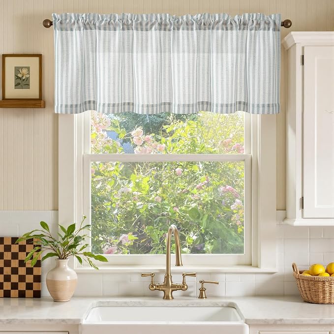 jinchan Linen Stripe Valance for Window 16 Inch Modern Rustic Farmhouse Valance - Image 2