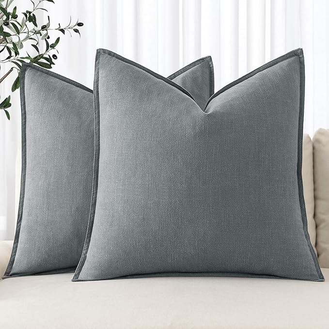 MIULEE Decorative Linen Euro Sham Pillow Covers 24x24 Gray ​Boho Farmhouse​ by MIULEE