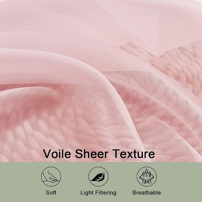 OWENIE Sheer Blush Curtains, Sheer Curtains 63 inch Length 2 Panels Set - Image 3