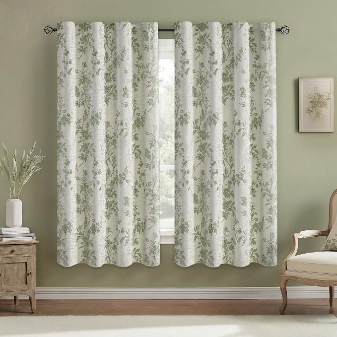 Floral Blackout Curtains Sage Green Printed Curtains Floral Blackout Curtains by Unknown
