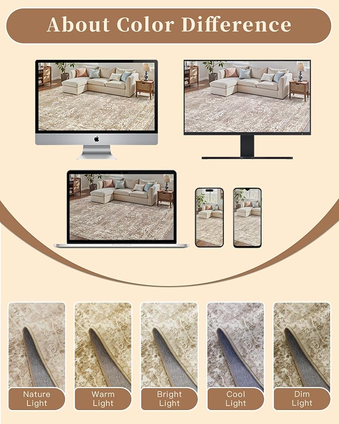 Madane 5x7 Area Rugs for Living Room, Washable Vintage Natural Rug - Image 7