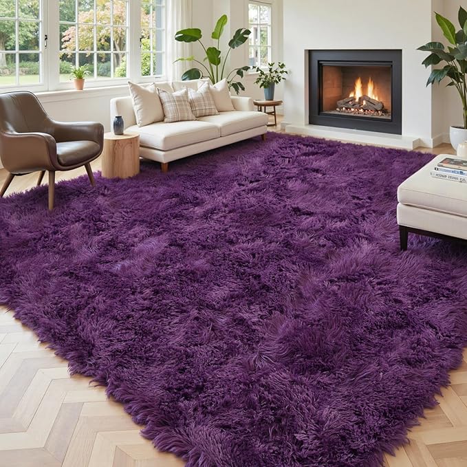 Area Rugs 10x14 Living Room, Shaggy Carpet Soft Plush Furry Bedside Rug Large by Junhejiamei