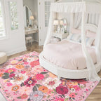 Pink Floral Girls Room Rug 4x6, Non-Slip Washable Rugs - Image 6