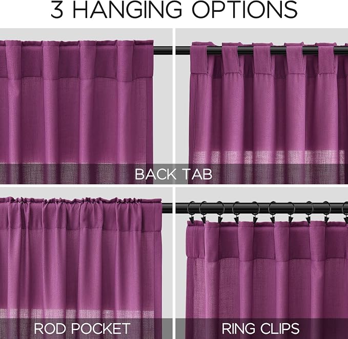 Nanspring Grape Purple Linen Curtains 96 Inch Long 2 Panels Set - Image 2