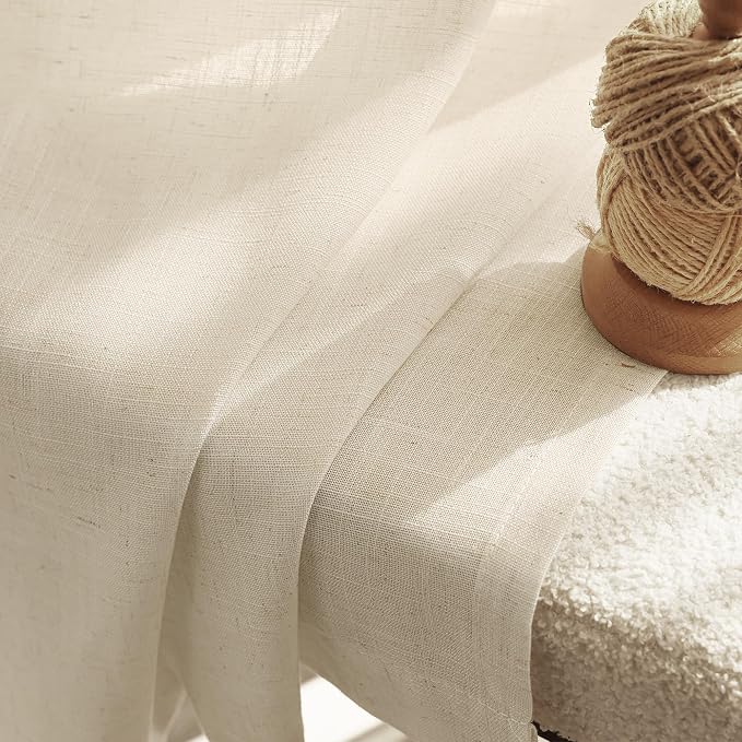 Faux Linen Beige Curtains 105 inches Long - Image 3
