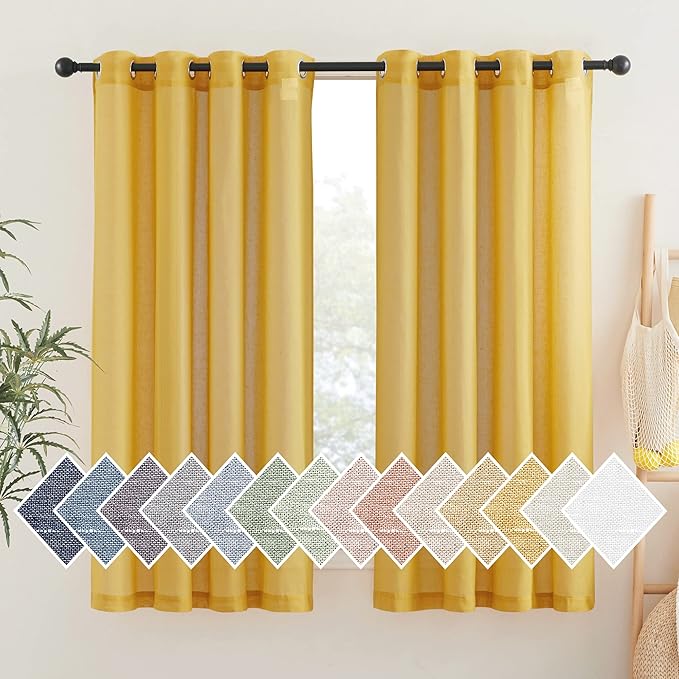 NICETOWN Linen Sheer Gold Curtains 63 inch Length 2 Panels, Grommet Natural by NICETOWN