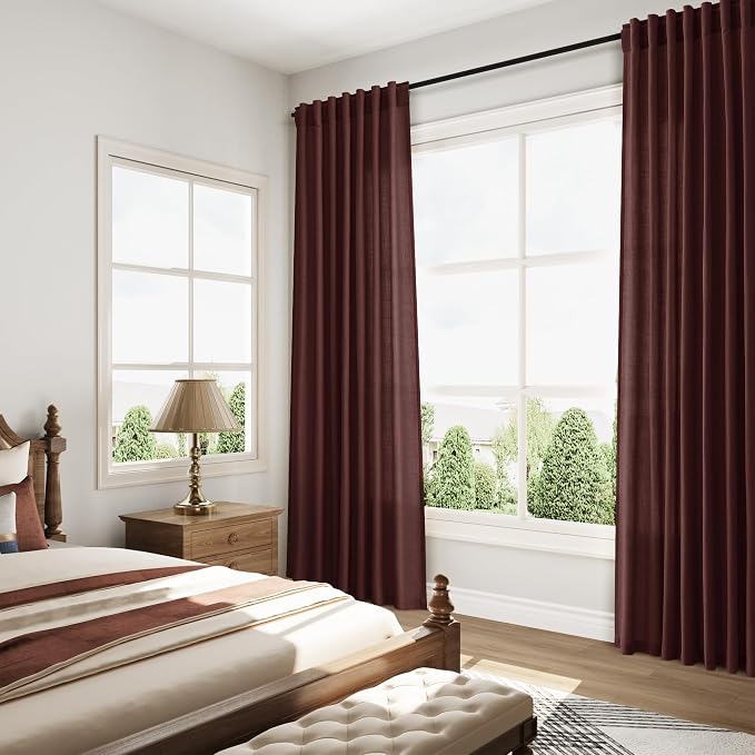 Nanspring Reddish Brown Linen Blend Light Filtering Back Tab Curtains 102 - Image 8