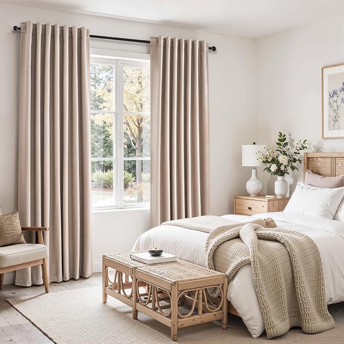 Natural Beige blackout curtains 84 inch Long 2 Panels 100% Blackout Linen - Image 3