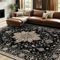 RELEANY Area Rugs 7'x10' Washable Non-Slip, Floral Vintage Distress Print by RELEANY