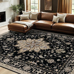 RELEANY Area Rugs 7'x10' Washable Non-Slip, Floral Vintage Distress Print by RELEANY