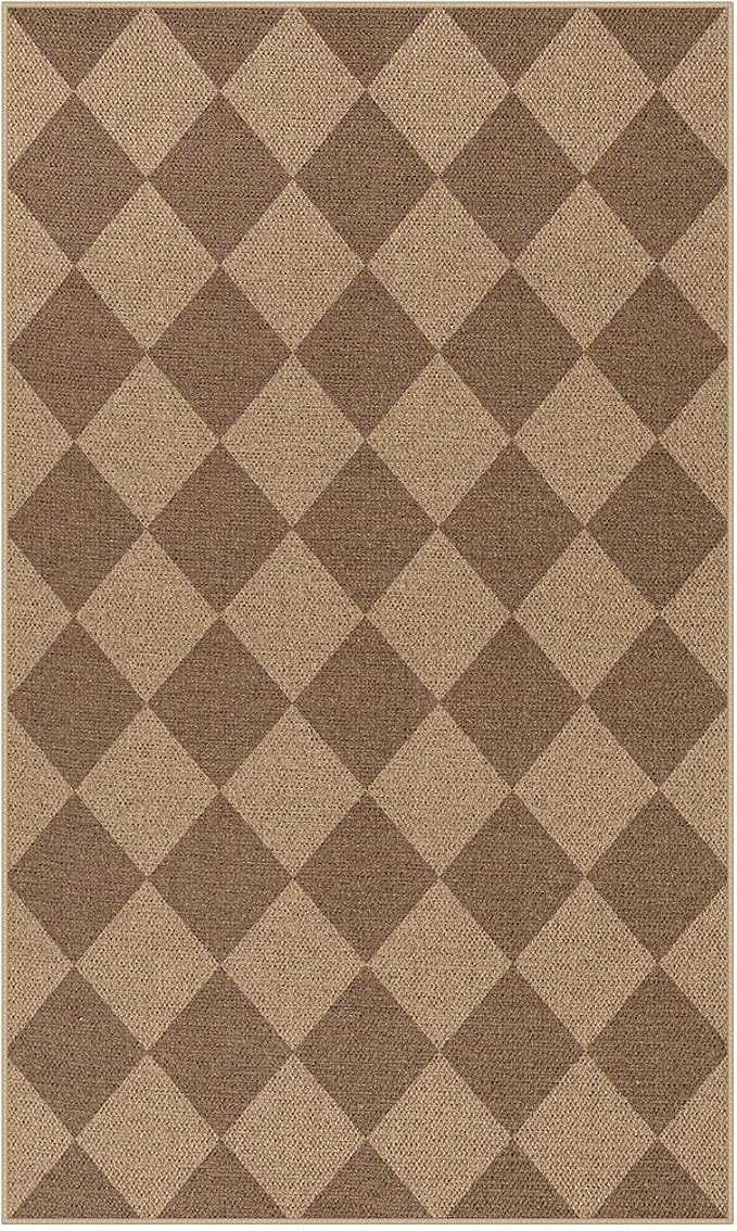 Lahome Checkered Easy Jute Indoor Outdoor Rug, 3x5 Washable Nature Rug - Image 7