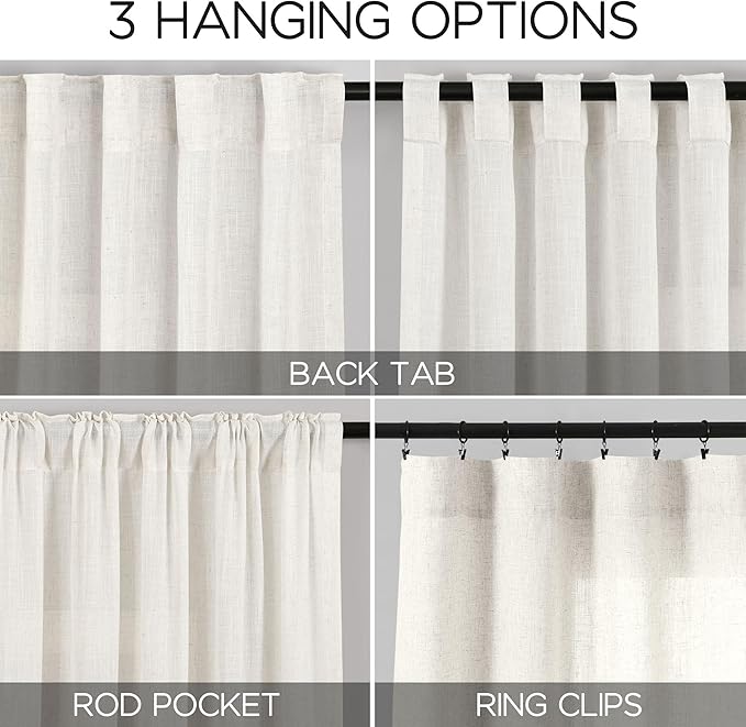 Beige White Linen Curtains 72 Inch Length - Image 2