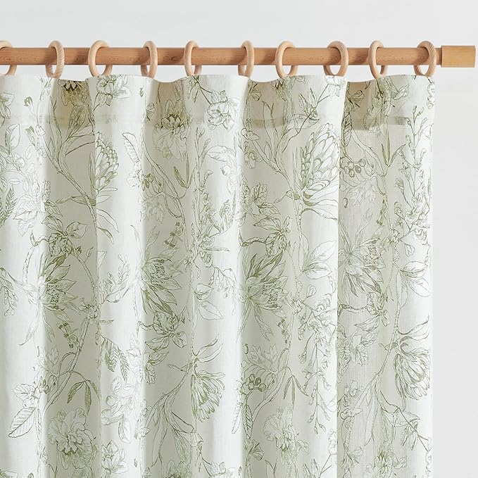jinchan Floral Curtains 108 Inch Length Sage Green Flower Linen Farmhouse by JINCHAN