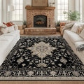 Area Rugs Square 8ft Washable Non-Slip, Floral Vintage Distress Print Pattern by RELEANY