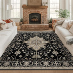 Area Rugs Square 8ft Washable Non-Slip, Floral Vintage Distress Print Pattern by RELEANY