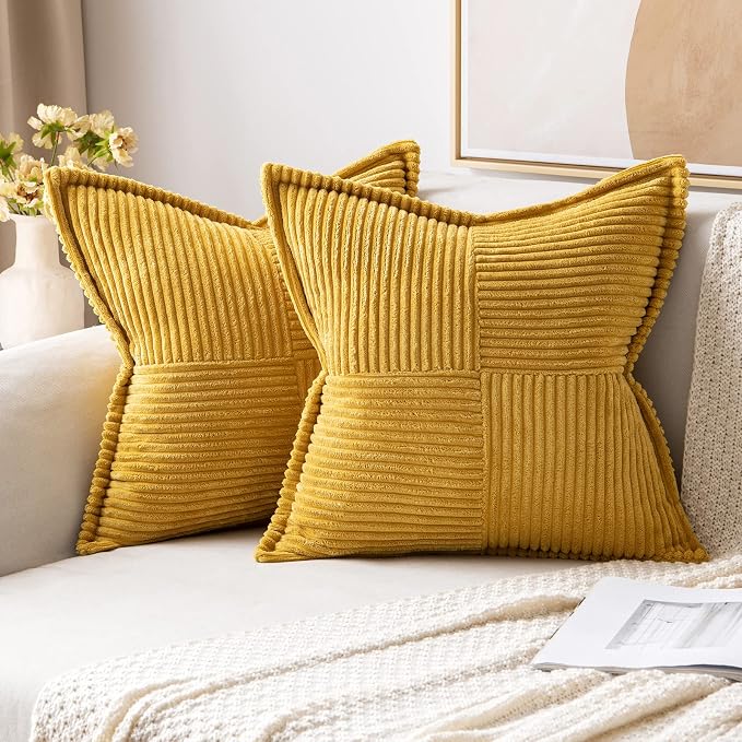 MIULEE Mustard Yellow Corduroy Decorative Euro Sham Pillow Covers 24x24 Inch by MIULEE