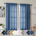 Simplebrand Dusty Blue Semi Sheer Curtains 45 Inch Length 2 Panels, Geometric by Simplebrand