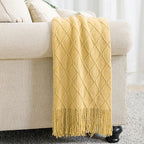 BOURINA Mustard Throw Blanket 50x60 Inches Throw Textured Solid Soft Sofa Couch - Image 2