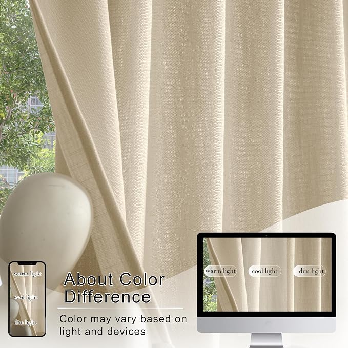 RYB HOME Short Kitchen Valances Thick Faux Linen Blended 2 Panels, Privacy - Image 7