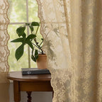 YJ YANJUN Vintage Lace Curtains 2 Panels Farmhouse Short Tan Sheer Curtains - Image 3
