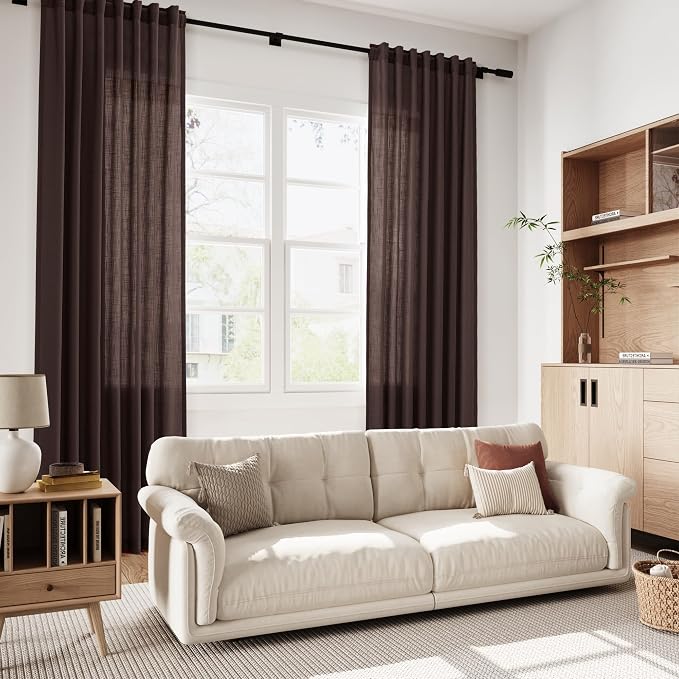 Coffee Brown Linen Curtains for Living Room 126 Inches Long Light Filtering - Image 7