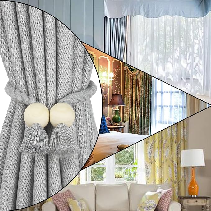 6 Pack Magnetic Curtain Tiebacks Cotton Hand Woven Tie Back Decorative Rope - Image 6