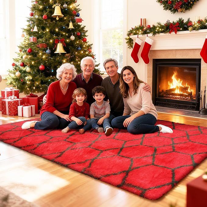 8x10 Fluffy Area Rugs for Living Room, Shag Area Rug for Bedroom, Geometric - Image 5