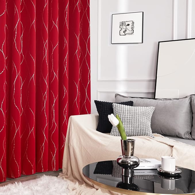 Deconovo Short Blackout Curtains, Christmas Red Curtain, Thermal Insulated - Image 7