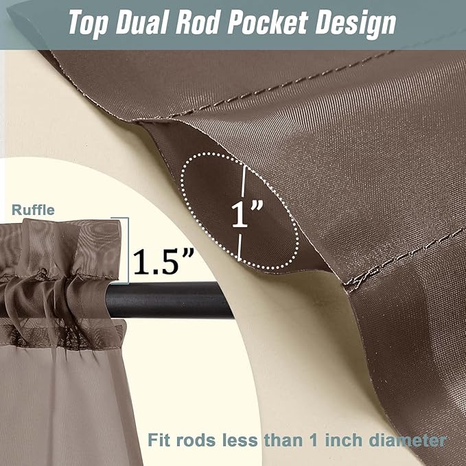 Chocolate Sheer Curtains 63 Inch Length 2 Panels, Voile Sheer Curtain - Image 3