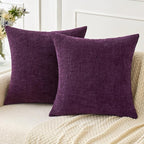MIULEE Pack of 2 Couch Throw Pillow Covers 18x18 Inch Soft Plum Purple Chenille by MIULEE