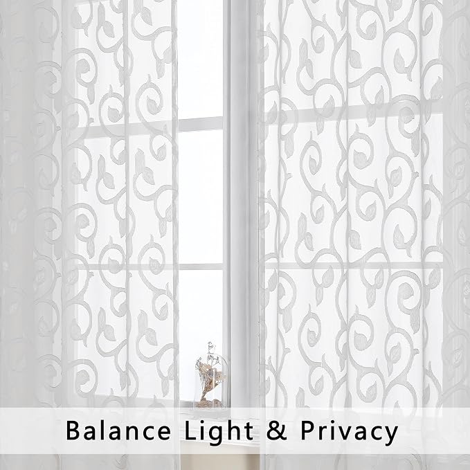 OWENIE Furman Sheer Curtains 72 inches Long 2 Panels Set, Light Filtering Top - Image 3