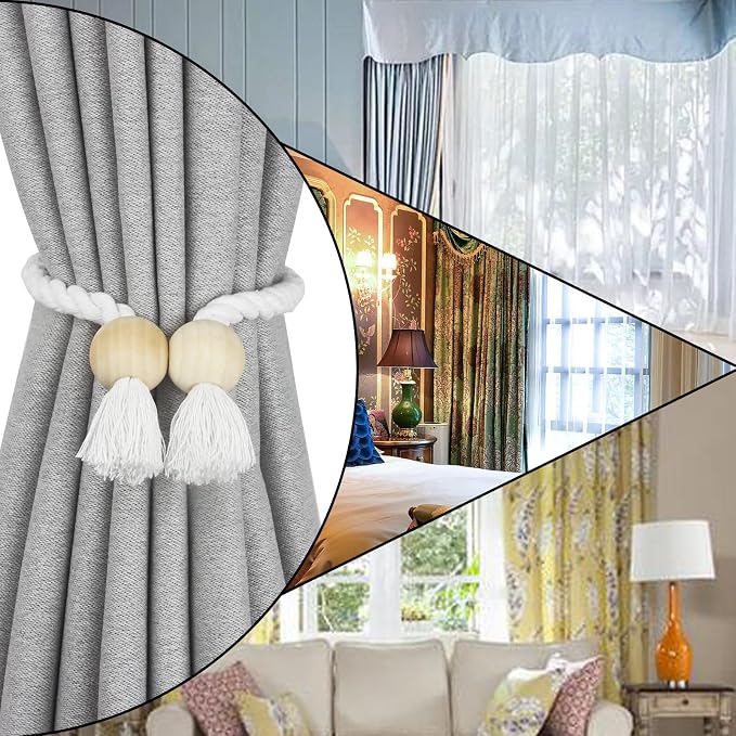 6 Pack Magnetic Curtain Tiebacks Cotton Hand Woven Tie Back Decorative Rope - Image 6