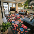 Floral Washable 6x9 Area Rugs, Soft Black/Brown Bedroom Rug by WelcometoBabovid