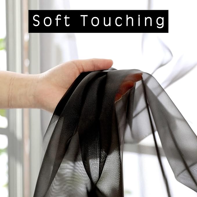OVZME 2 Pieces Black Sheer Curtains 96" Inch Long - Image 4
