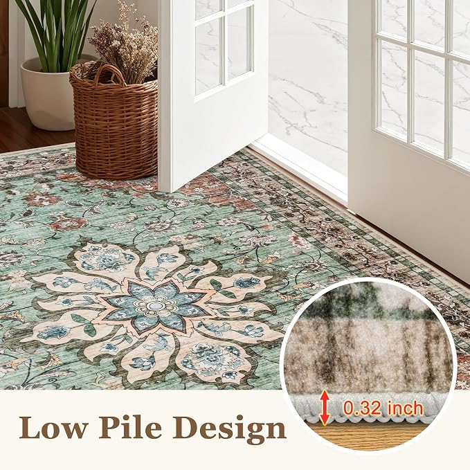 2x3 Area Rugs Living Room Rug: Washable Vintage Distressed Floral Rug No Slip - Image 9
