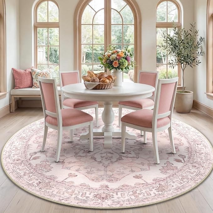 Area Rugs 7ft Washable Non-Slip, Floral Vintage Distress Print Pattern by RELEANY