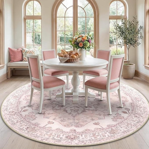 Area Rugs 7ft Washable Non-Slip, Floral Vintage Distress Print Pattern by RELEANY