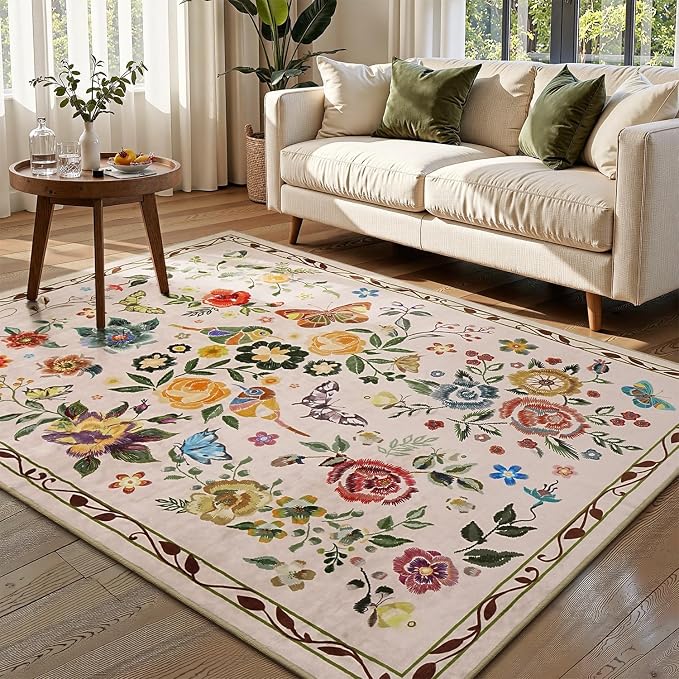 Rugflix 5x7 Washable Area Rug for Living Room, Soft Non Slip Low Pile Carpet by RugflixAreaRugs