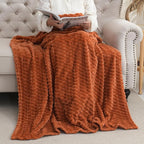 Puncuntex Burnt Orange Throw Blanket 90"×90" inches Fuzzy 3D Jacquard - Image 4