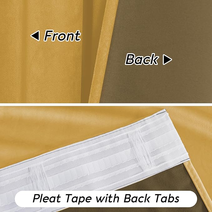 RYB HOME Mustard Yellow Velvet Curtains 84 inches, Back Tab Soft Fabric Room - Image 5