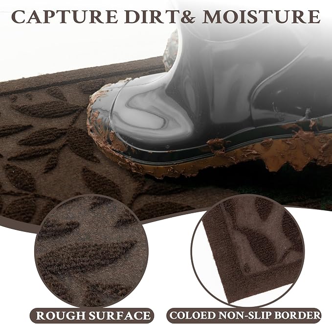 Coffee Brown Leaves Outdoor Indoor Entrance Doormats, Absorbent Durable Heavy - Image 7