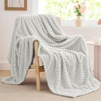 BEDELITE Fleece Blanket Twin for Bed Couch, 3D Jacquard Decorative Light Grey - Image 4