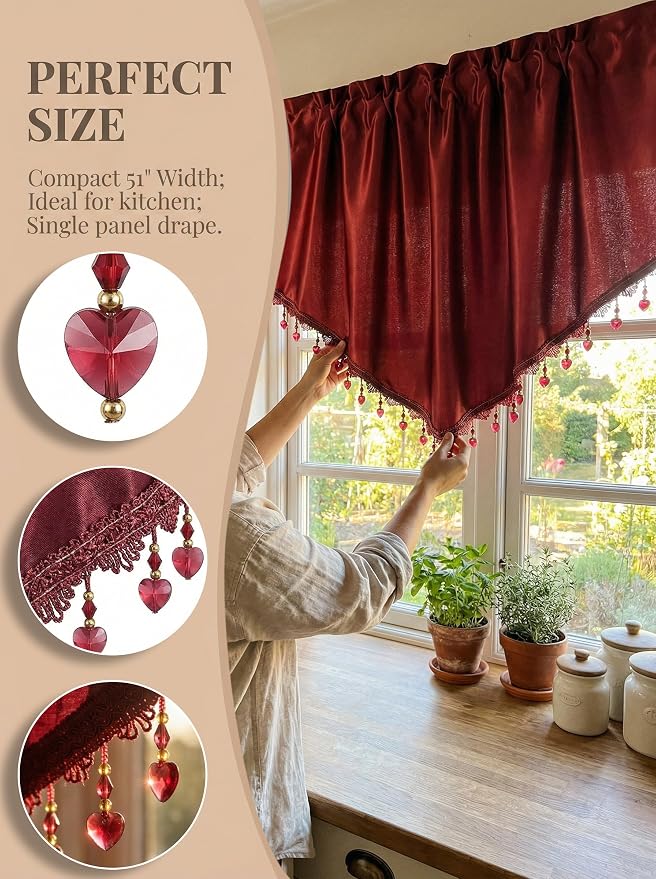 Molaxhome Swag Curtain 51 inch Length Rod Pocket Scalloped Curtain Valance - Image 5