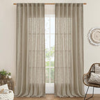 LAMIT Taupe Sheer Linen Curtains, 102 inch Light Filtering Semi Sheer Panels by LAMIT