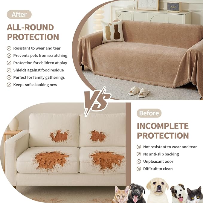 Couch Cover for Dogs, Boho Sofa Covers for 3 Cushion Couch, Chenille Sofa - Image 2