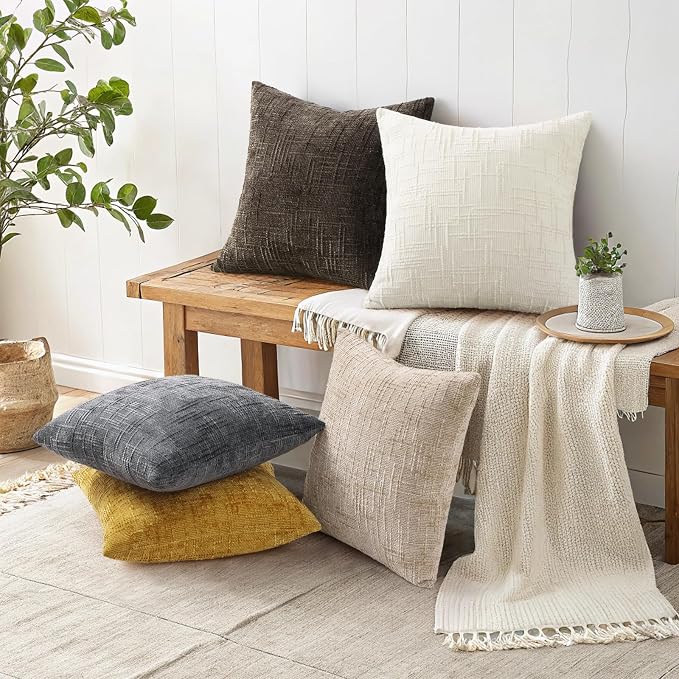 decorUhome Dark Brown Chenille Euro Sham Throw Pillow Covers 26x26 Set of 2 - Image 5
