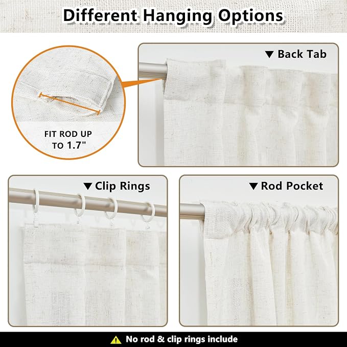 MYSKY HOME Country Curtains for Sliding Glass Door, Back Tab Semi Sheer Curtain - Image 3