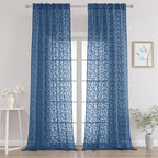 Chyhomenyc Extra Long Dusty Blue Sheer Curtains 108 Inch Length 2 Panels Set by Chyhomenyc
